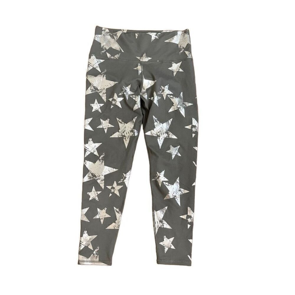 Aerie Chill Play Move Gray 7/8 Leggings Silver Metallic Distressed Stars Medium
